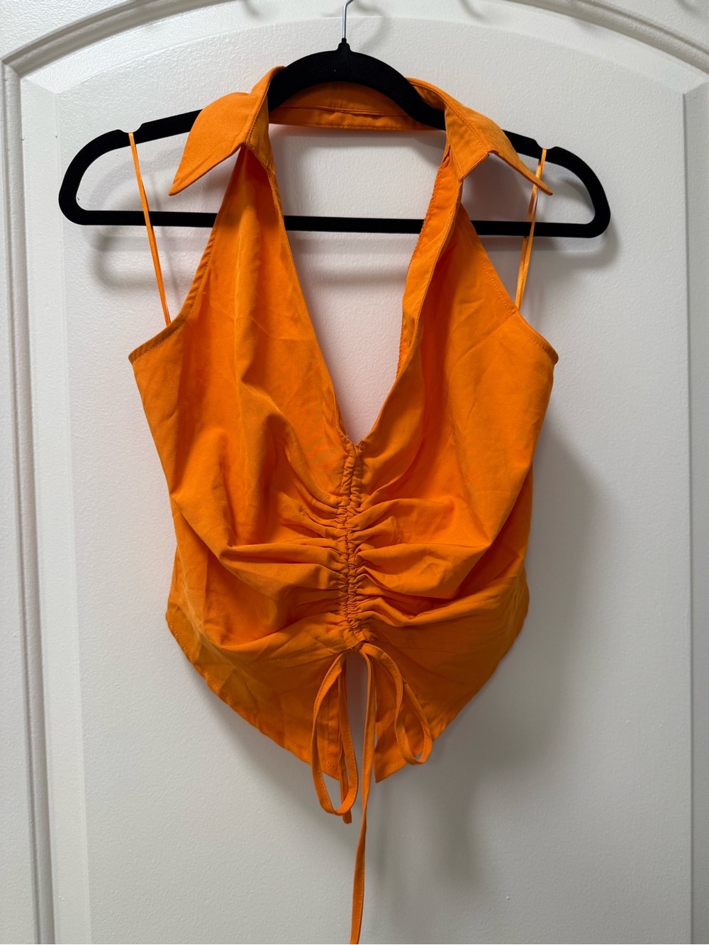 Women's Orange Ruched Halter Top